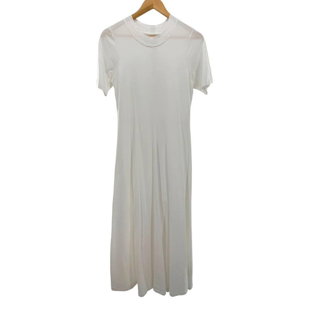 Loulou Studio White Sola Pima Cotton Pleated Midi Dress Short Sleeve Size M